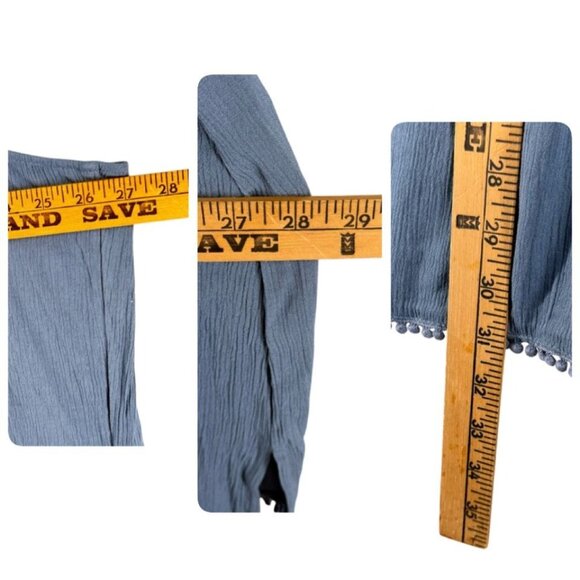 Lark+Grey Womens 1X Aztex Boho Embroidered Tunic Top Blue Pom-Pom Trim Sleeveles - Picture 8 of 8